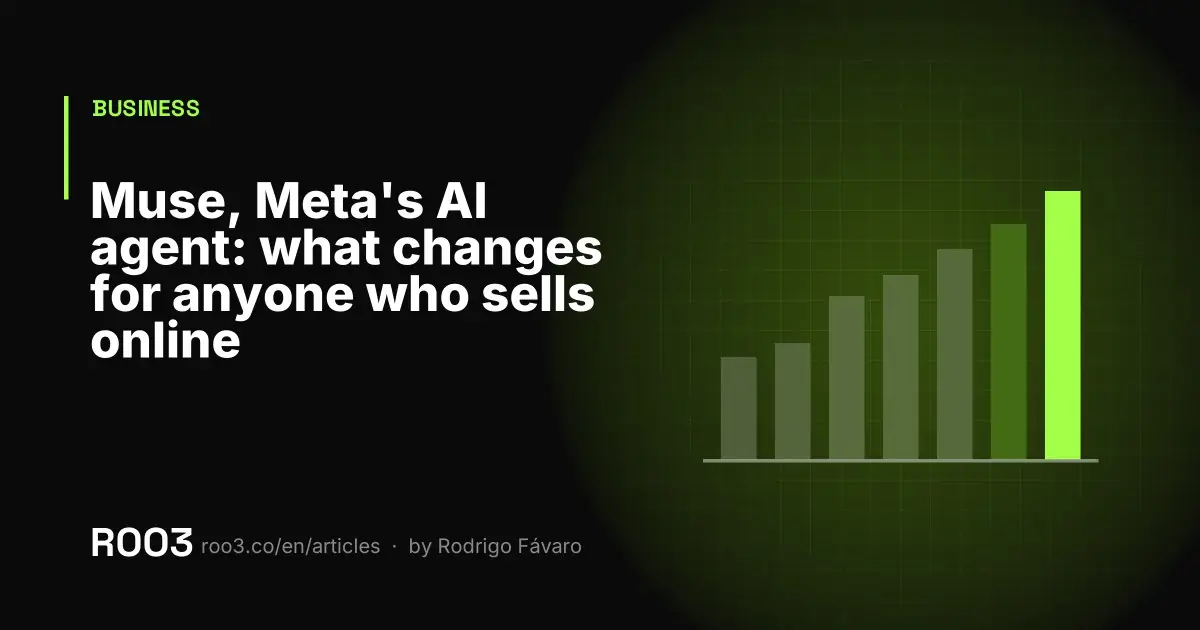 Cover of the article about Muse, Meta's AI agent, with the title on a dark background and neon green bars.